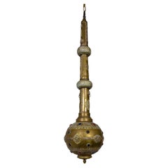 Sizable Elongated Indian Pierced Brass Pendant Light in the Form of a Gulab Pash