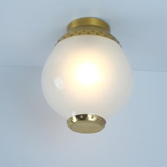 Sizable Lisa Johansson-Papé Brass & Opaline Flushmount model 1328, Orno 1950s