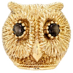 Sizable Owl and Black Sapphire Dome Cocktail Ring