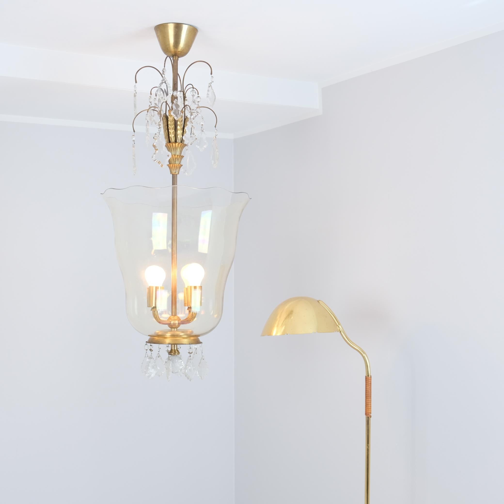 Sizable Paavo Tynell & Gunnel Nyman Chandelier in Brass & Art Glass, Taito 1930s For Sale 5