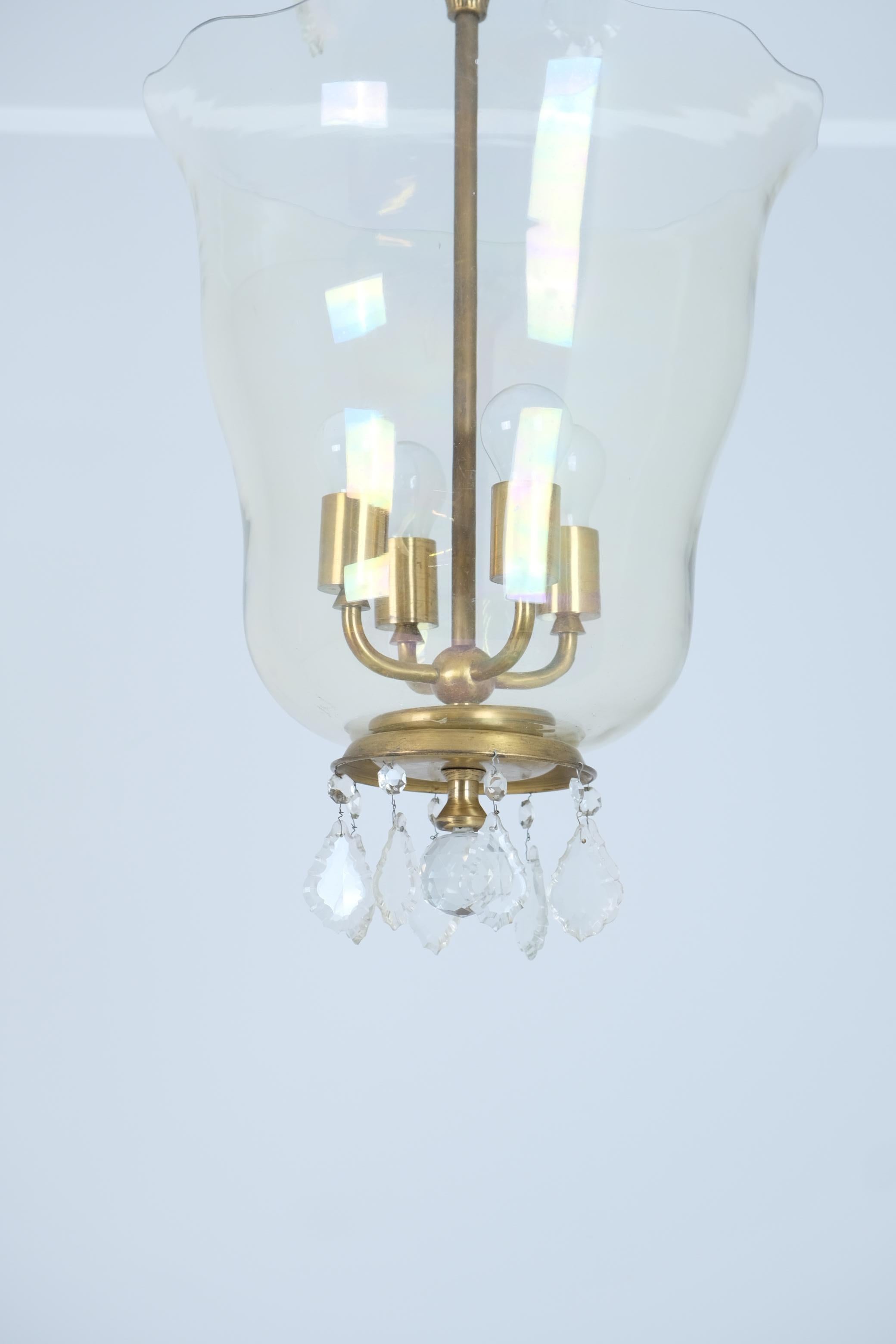 Sizable Paavo Tynell & Gunnel Nyman Chandelier in Brass & Art Glass, Taito 1930s For Sale 7