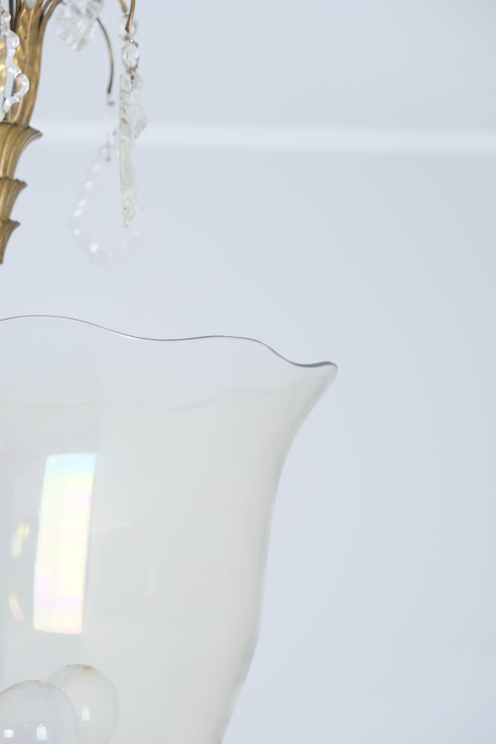 Sizable Paavo Tynell & Gunnel Nyman Chandelier in Brass & Art Glass, Taito 1930s For Sale 8