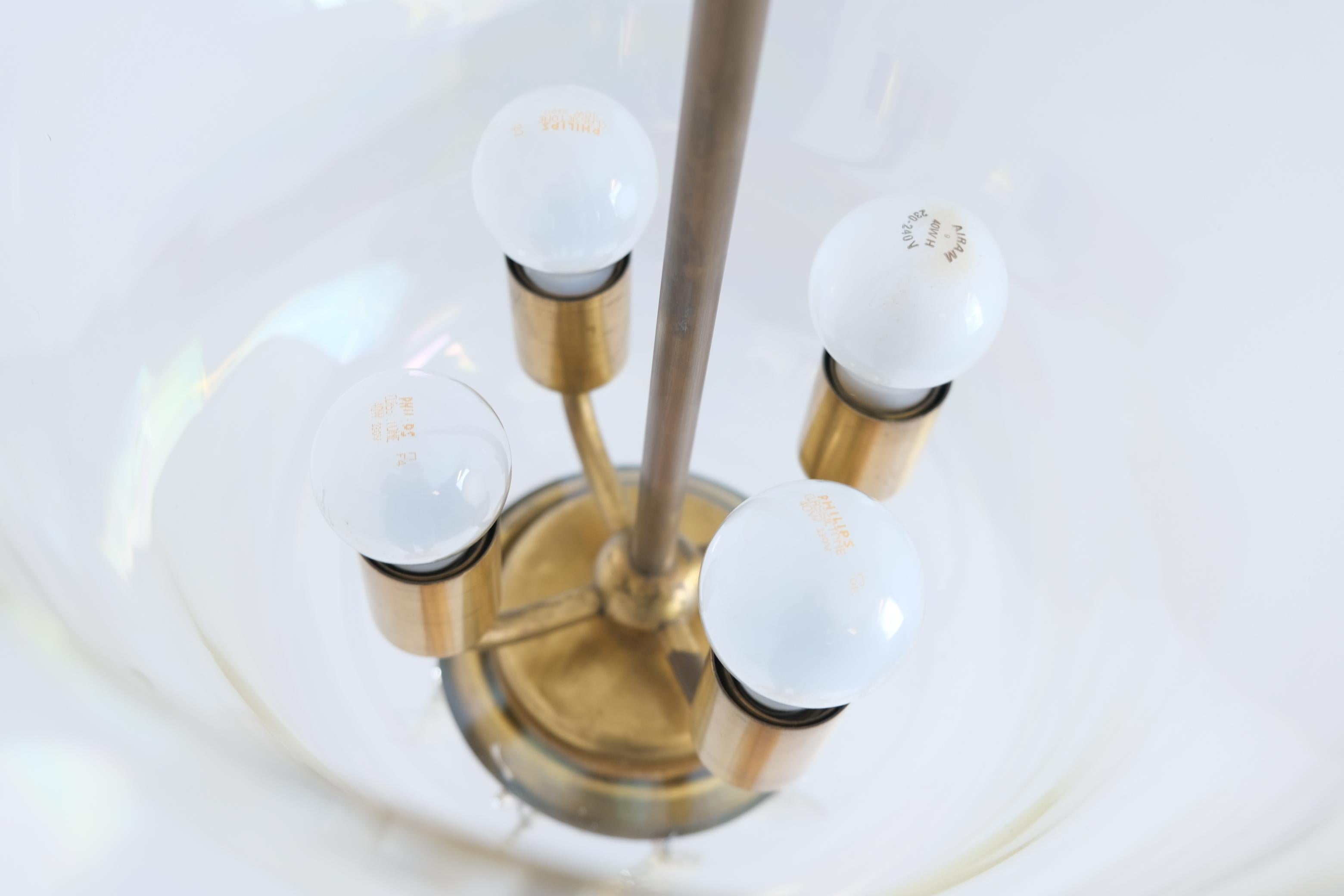 Sizable Paavo Tynell & Gunnel Nyman Chandelier in Brass & Art Glass, Taito 1930s For Sale 9