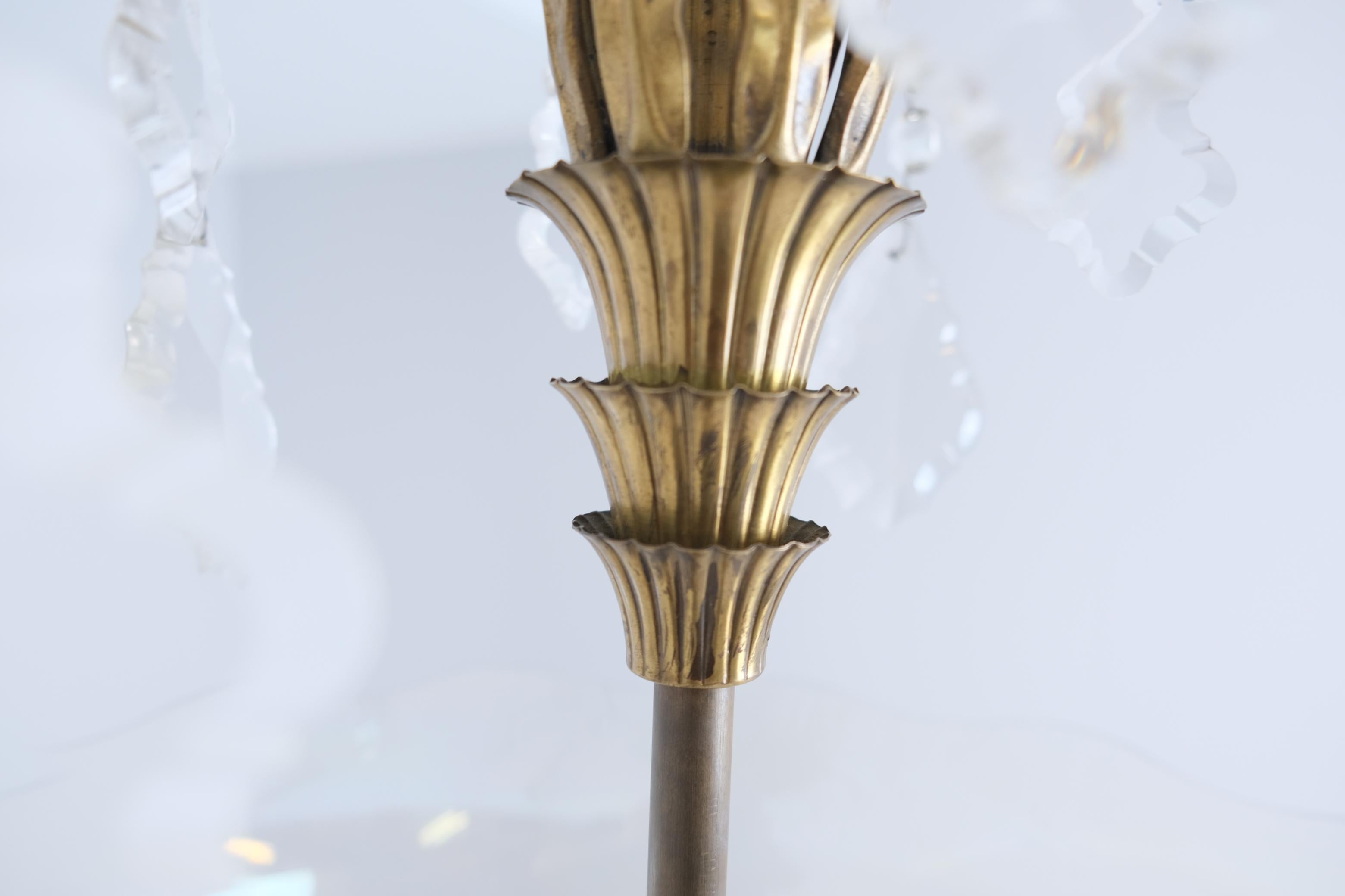Sizable Paavo Tynell & Gunnel Nyman Chandelier in Brass & Art Glass, Taito 1930s For Sale 10