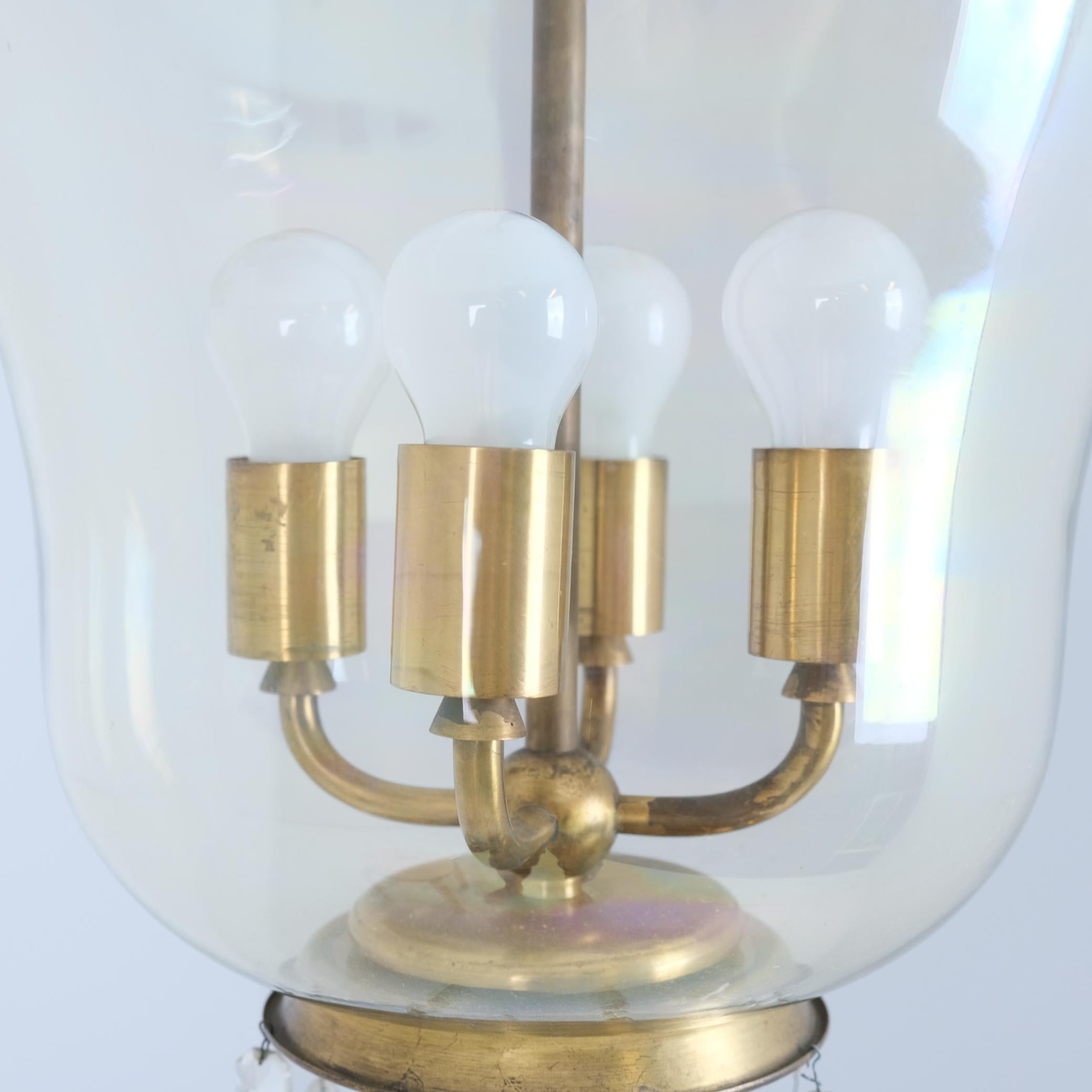 Art Deco Sizable Paavo Tynell & Gunnel Nyman Chandelier in Brass & Art Glass, Taito 1930s For Sale