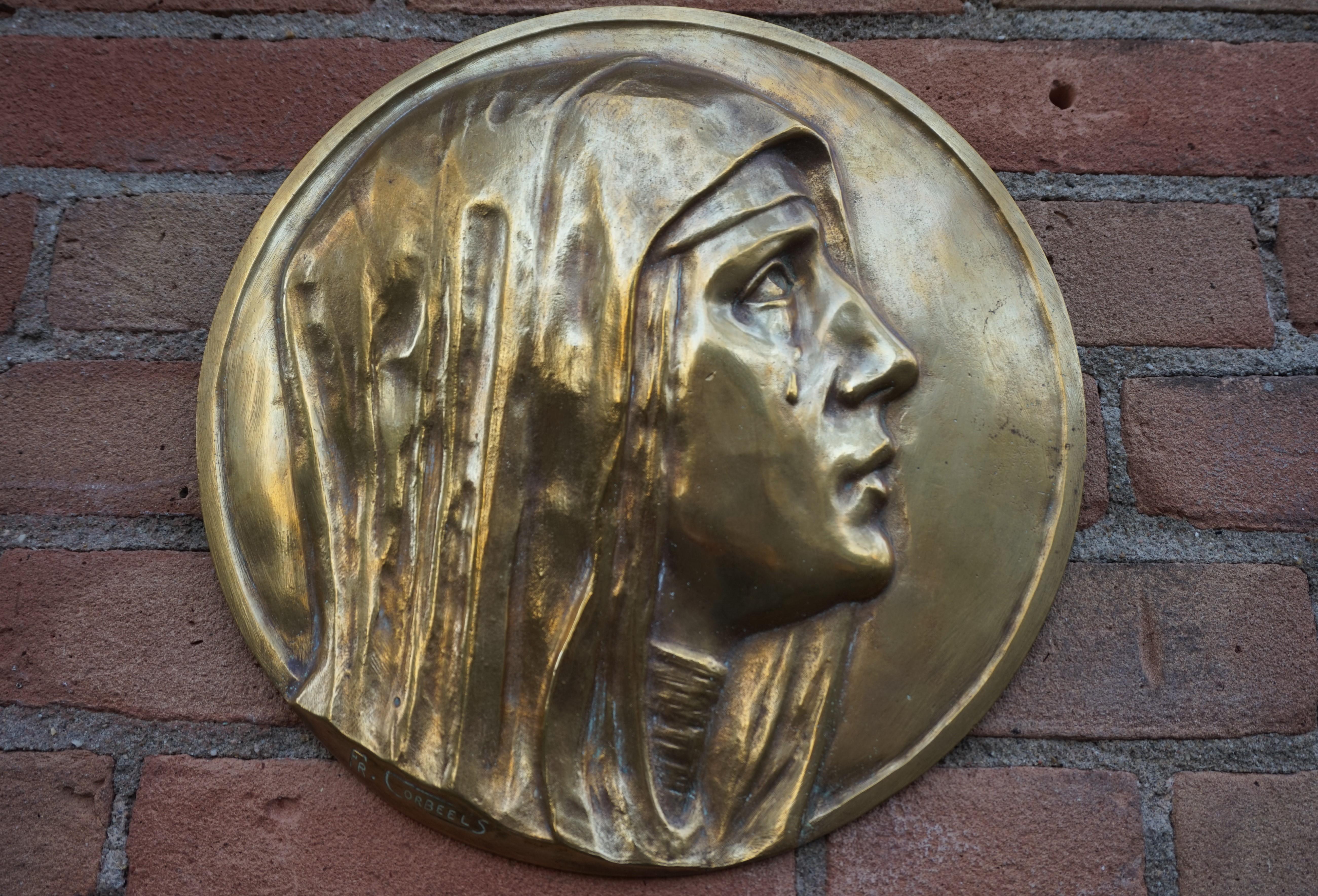 Großformatiges Paar Jesus & Mary Bronze-Wandtafeln-Skulpturen von Francis Corbeels im Angebot 5