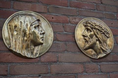 Sizable Pair of Jesus & Mary Bronze Wall Plaque Sculptures by Francis Corbeels