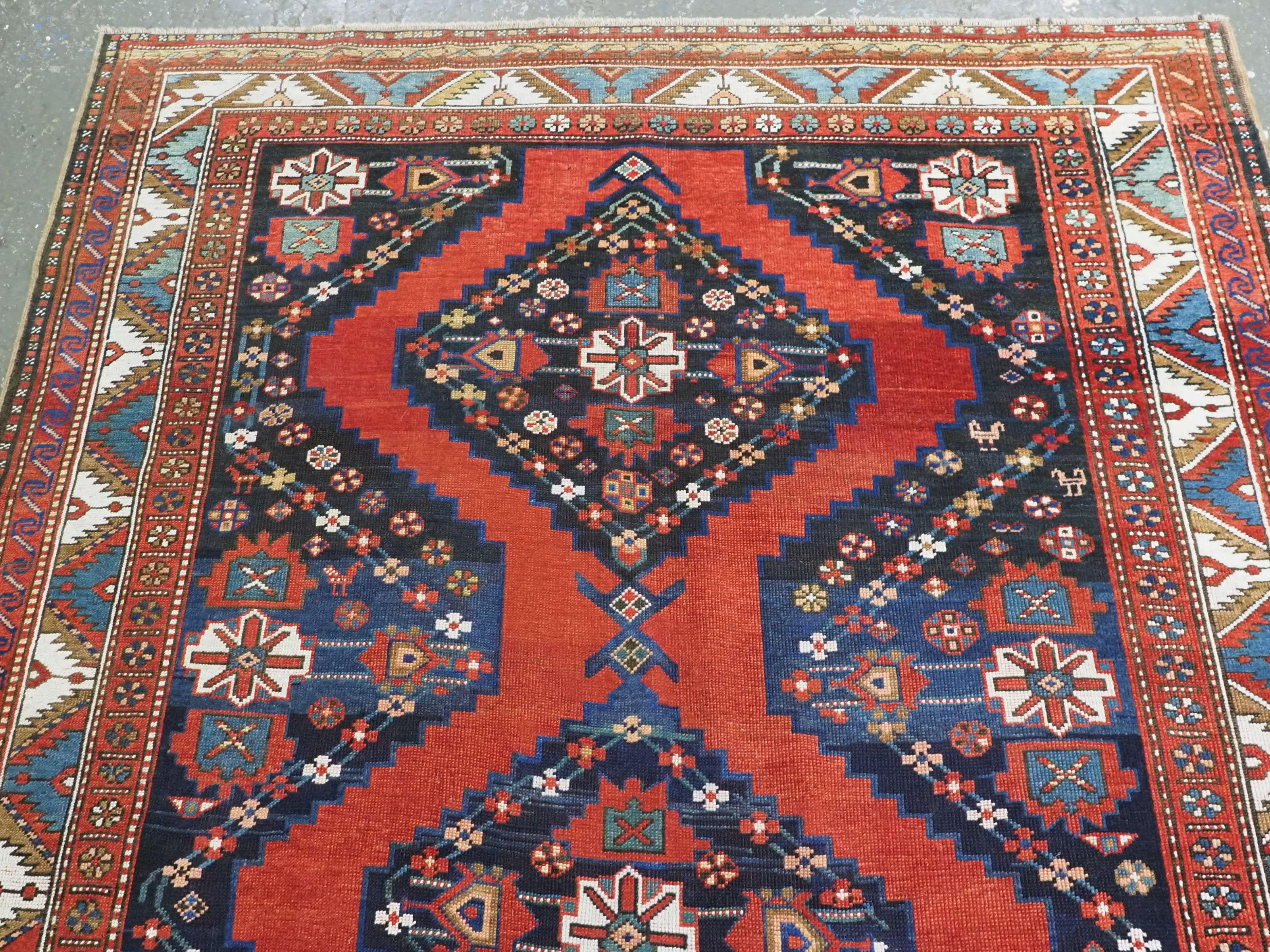 Size: 10ft 7in x 6ft 0in (323 x 183cm).  Antique South Caucasian Karabagh Kazak  In Good Condition For Sale In Moreton-In-Marsh, GB