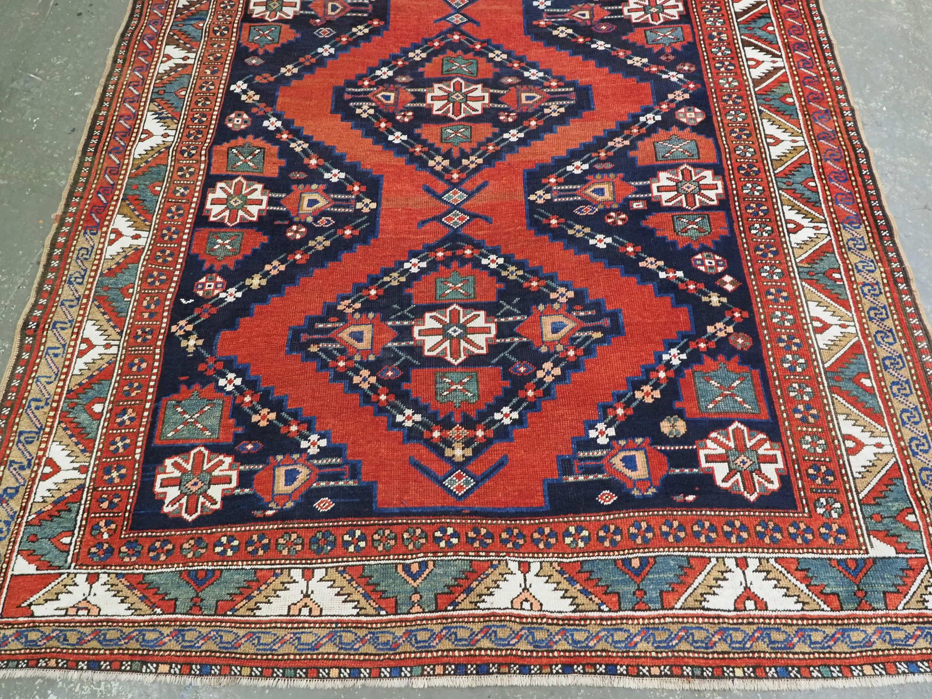 Size: 10ft 7in x 6ft 0in (323 x 183cm).  Antique South Caucasian Karabagh Kazak  For Sale 1
