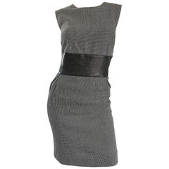 Größe 12 14 Neu Michael Kors Collection Schwarzweißes klassisches Kleid aus Wolle + Leder