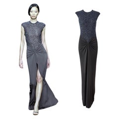 size 14 RANDOLPH DUKE 2000 Vintage Runway Beaded Evening Gown Maxi Dress Slit