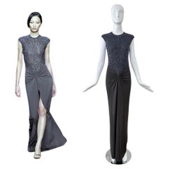 size 14 RANDOLPH DUKE 2000 Vintage Runway Beaded Evening Gown Maxi Dress Slit