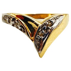Anello Cuore in oro giallo 14K con accenti in oro bianco e piccoli diamanti Misura 6