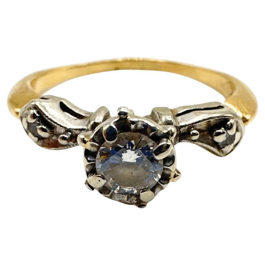 Size 6 - Cute 14K Yellow Gold With White Gold Accent & Diamond Antique Ring For Sale