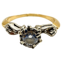 Size 6 - Cute 14K Yellow Gold With White Gold Accent & Diamond Antique Ring