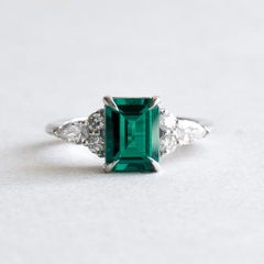 Size 6.5, 14K White Gold 1.5 Carat Lab Emerald & Lab Diamond Engagement Ring