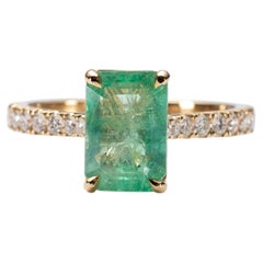 Größe 7, 14K Gelbgold Smaragd Verlobungsring: 2,54 CT Smaragd & Diamant