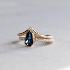 Size 7, 14K Yellow Gold Sapphire Ring Set: Diamond Accents, Engagement Rings