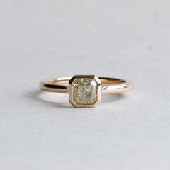 Size 7, 18K Yellow Gold Cushion Cut Diamond Bezel Ring: 1.01 Carat GIA Certified