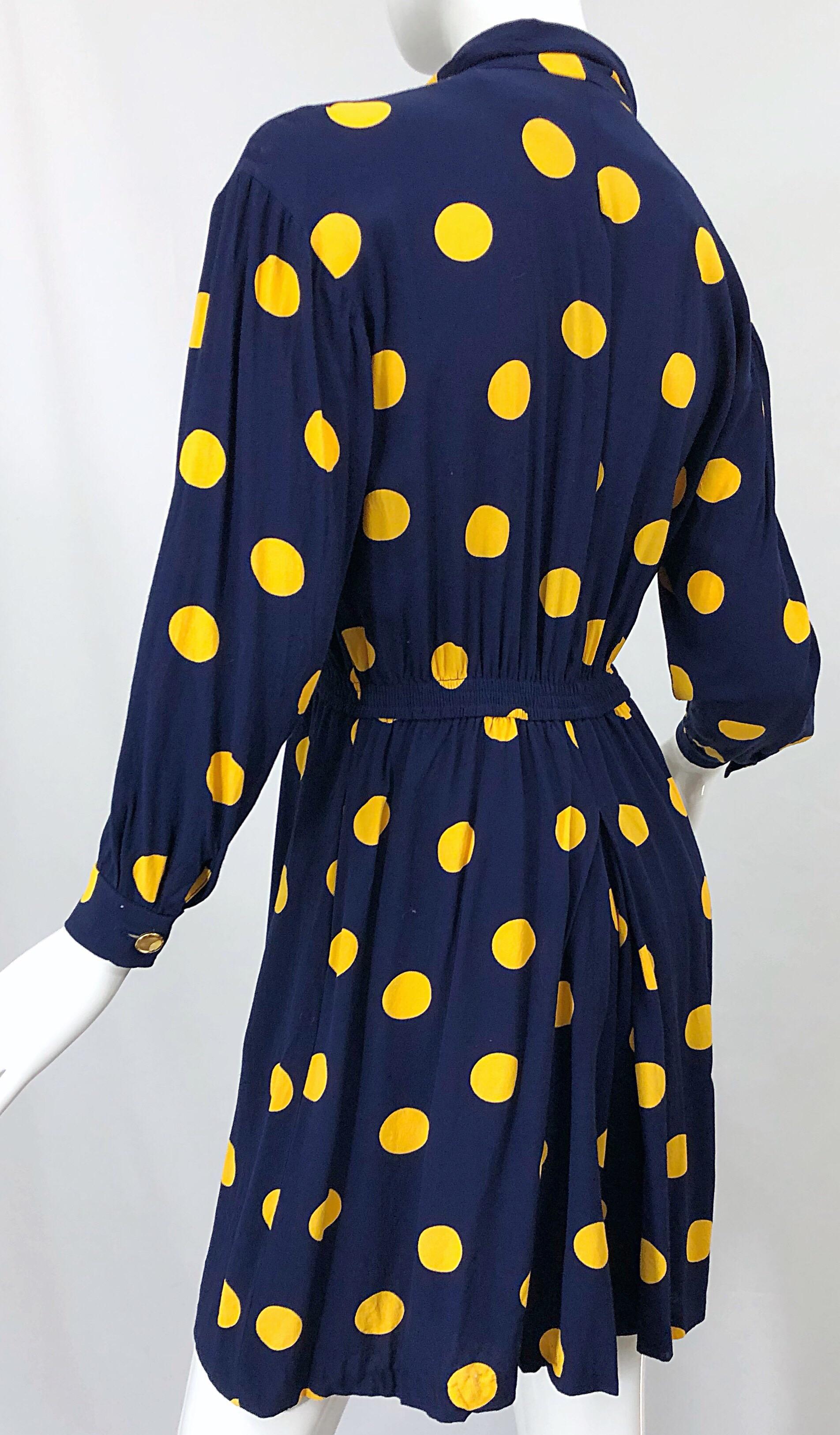 Size 8 Romper Late 1980s Navy Blue and Yellow Polka Dot 80s Vintage Romper 2