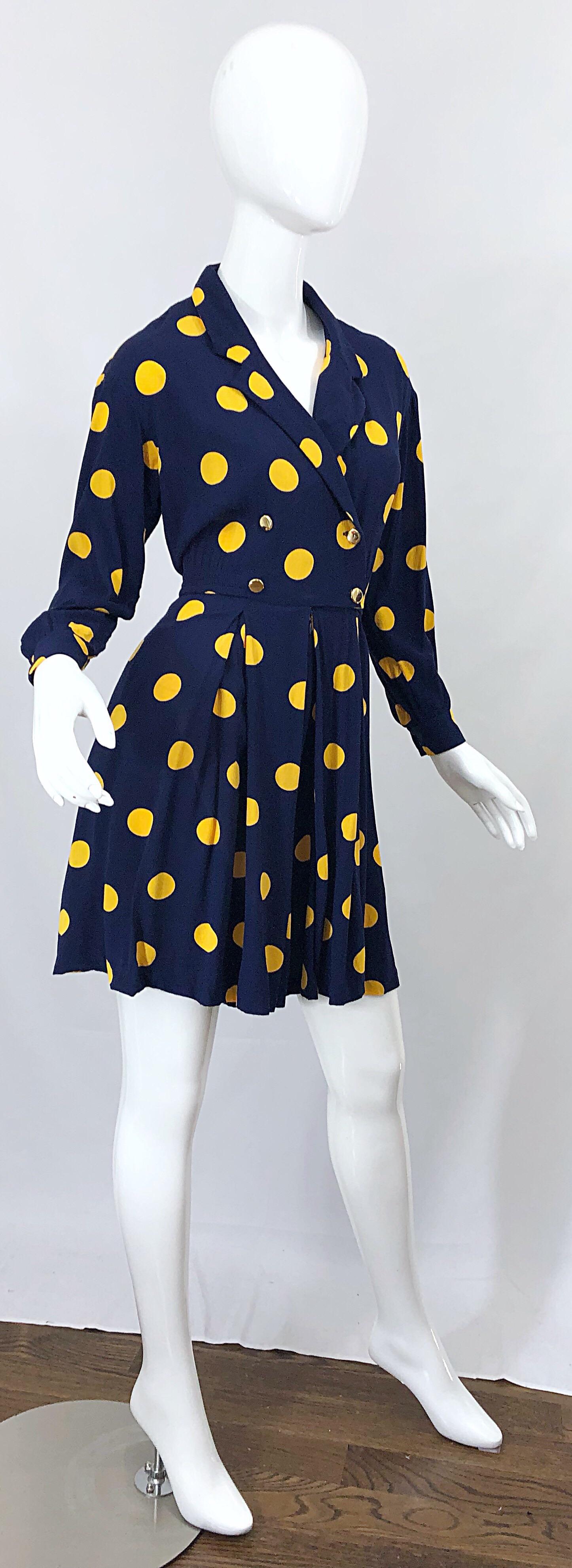 Size 8 Romper Late 1980s Navy Blue and Yellow Polka Dot 80s Vintage Romper 4