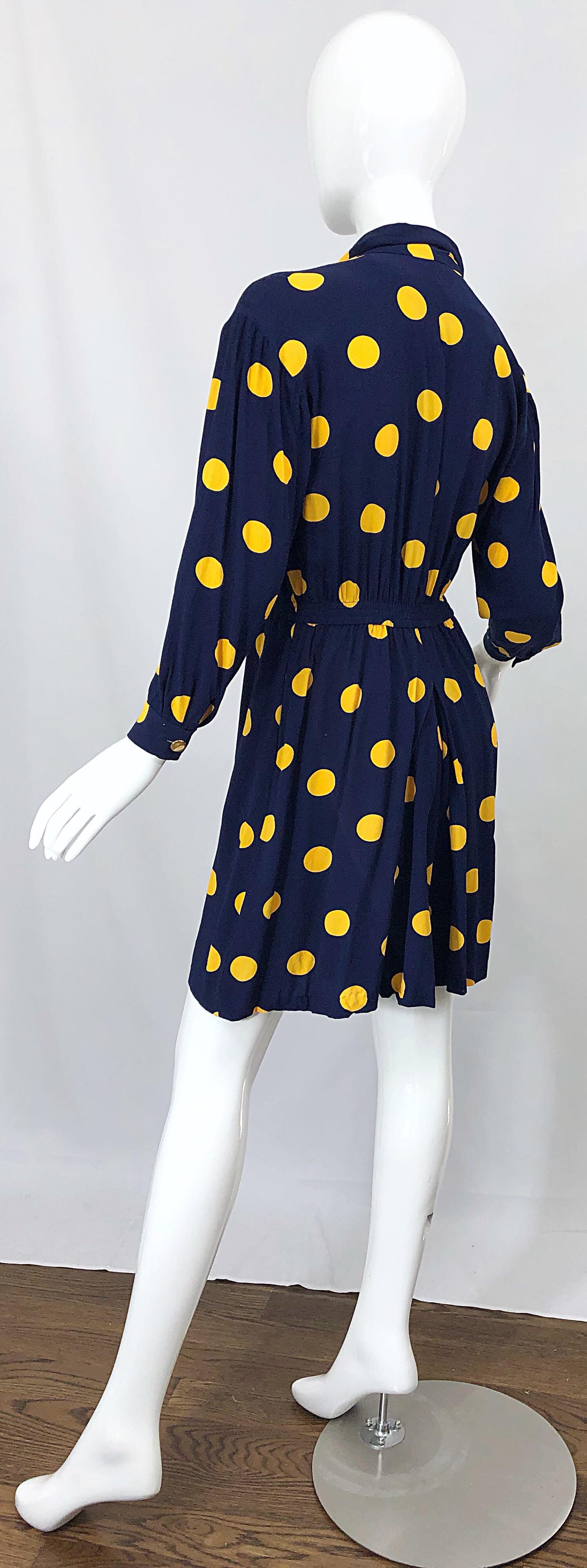 Size 8 Romper Late 1980s Navy Blue and Yellow Polka Dot 80s Vintage Romper 7