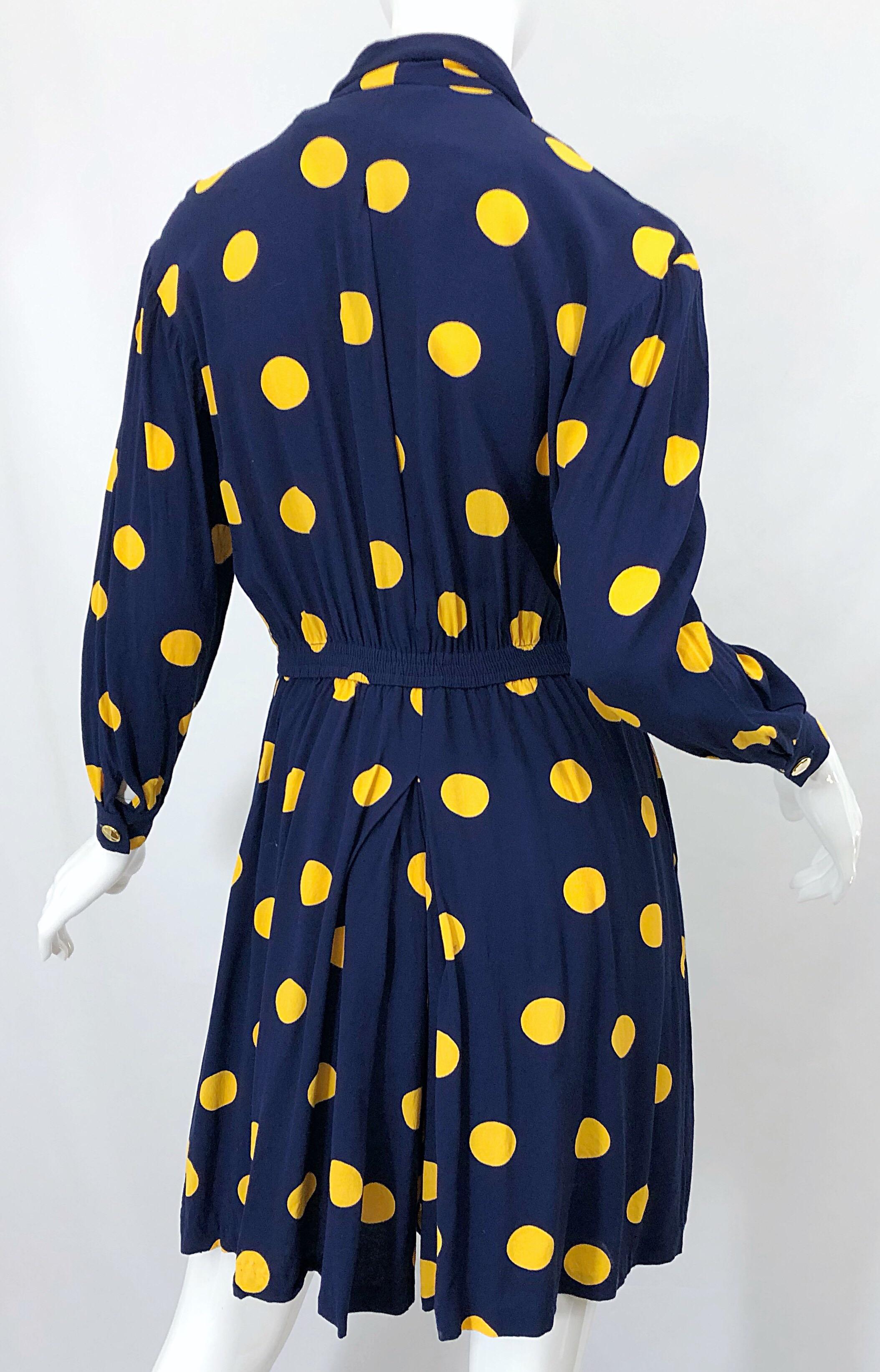 Size 8 Romper Late 1980s Navy Blue and Yellow Polka Dot 80s Vintage Romper 8