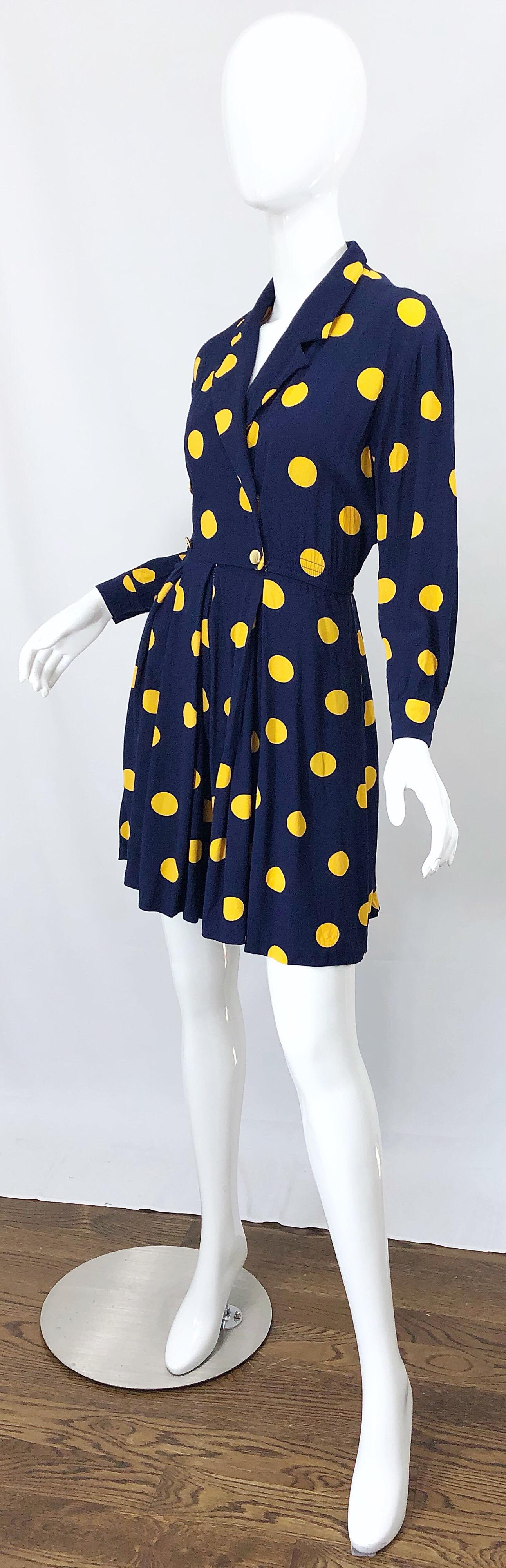 Black Size 8 Romper Late 1980s Navy Blue and Yellow Polka Dot 80s Vintage Romper