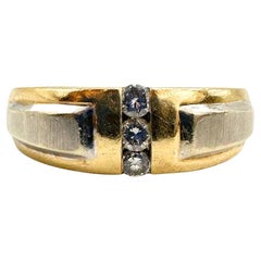 Size 9.5 14K Yellow Gold Antique Ring with White Gold Accent & 3 Diamonds