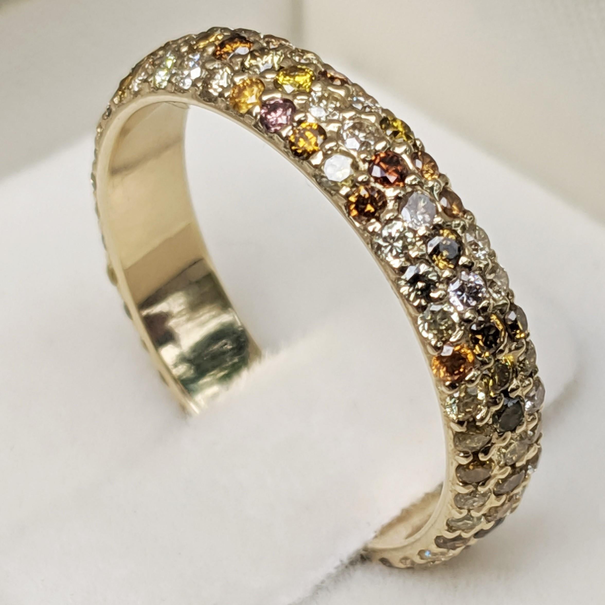 Art Deco $1 NO RESERVE!   1.16 Ct Fancy  Diamonds Eternity Band 14 kt. Yellow gold Ring For Sale
