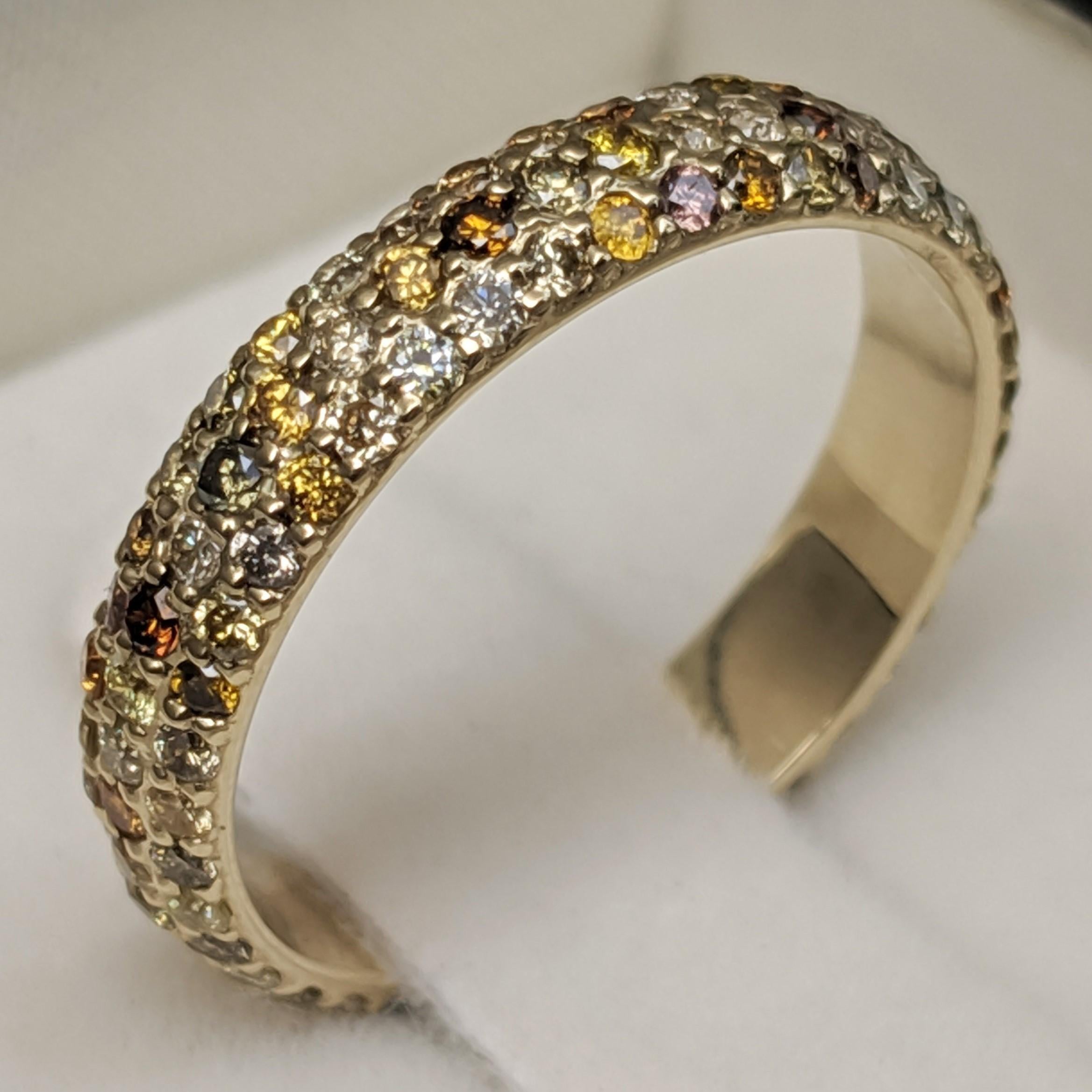 Women's $1 NO RESERVE!   1.16 Ct Fancy  Diamonds Eternity Band 14 kt. Yellow gold Ring For Sale
