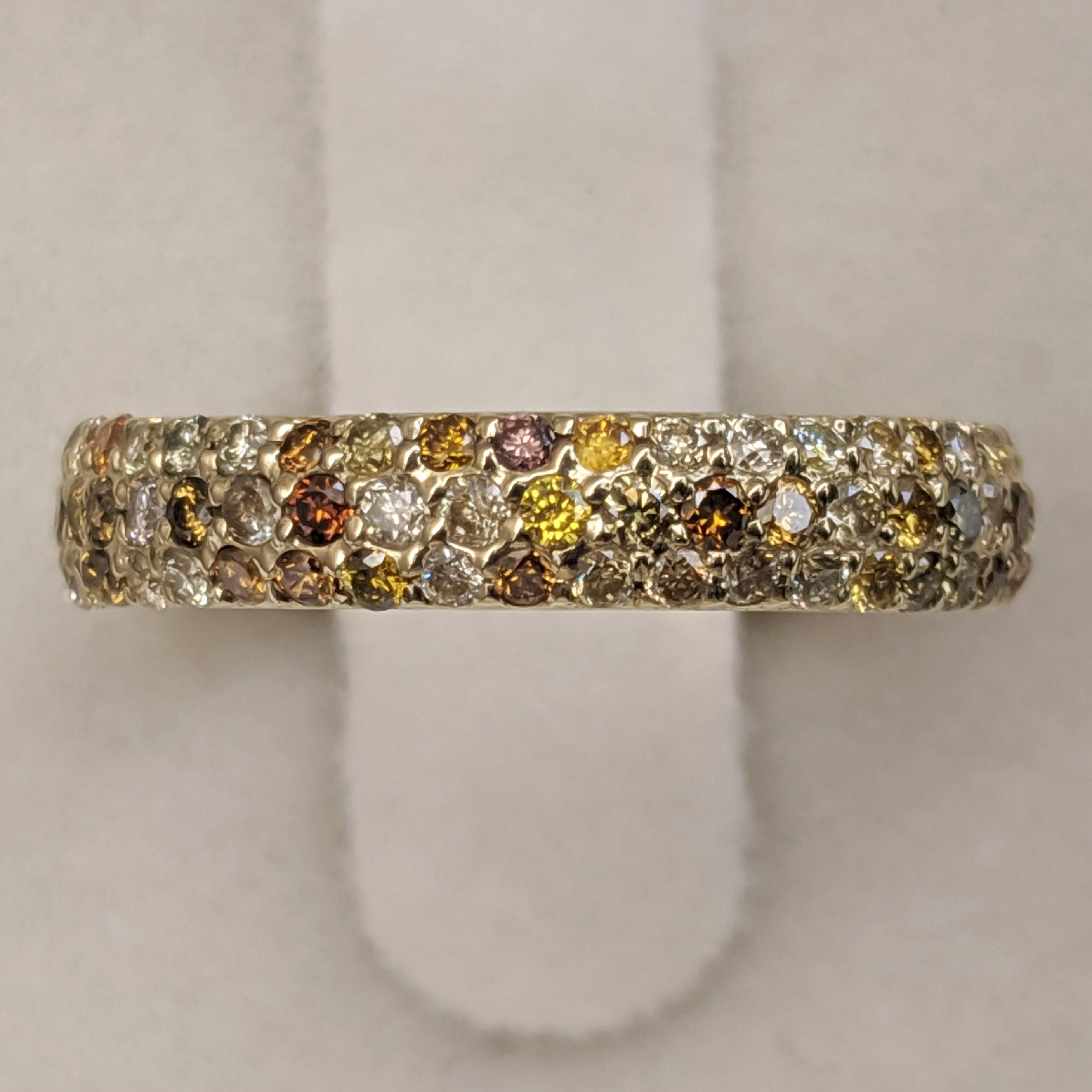 $1 NO RESERVE!   1.16 Ct Fancy  Diamonds Eternity Band 14 kt. Yellow gold Ring For Sale 1