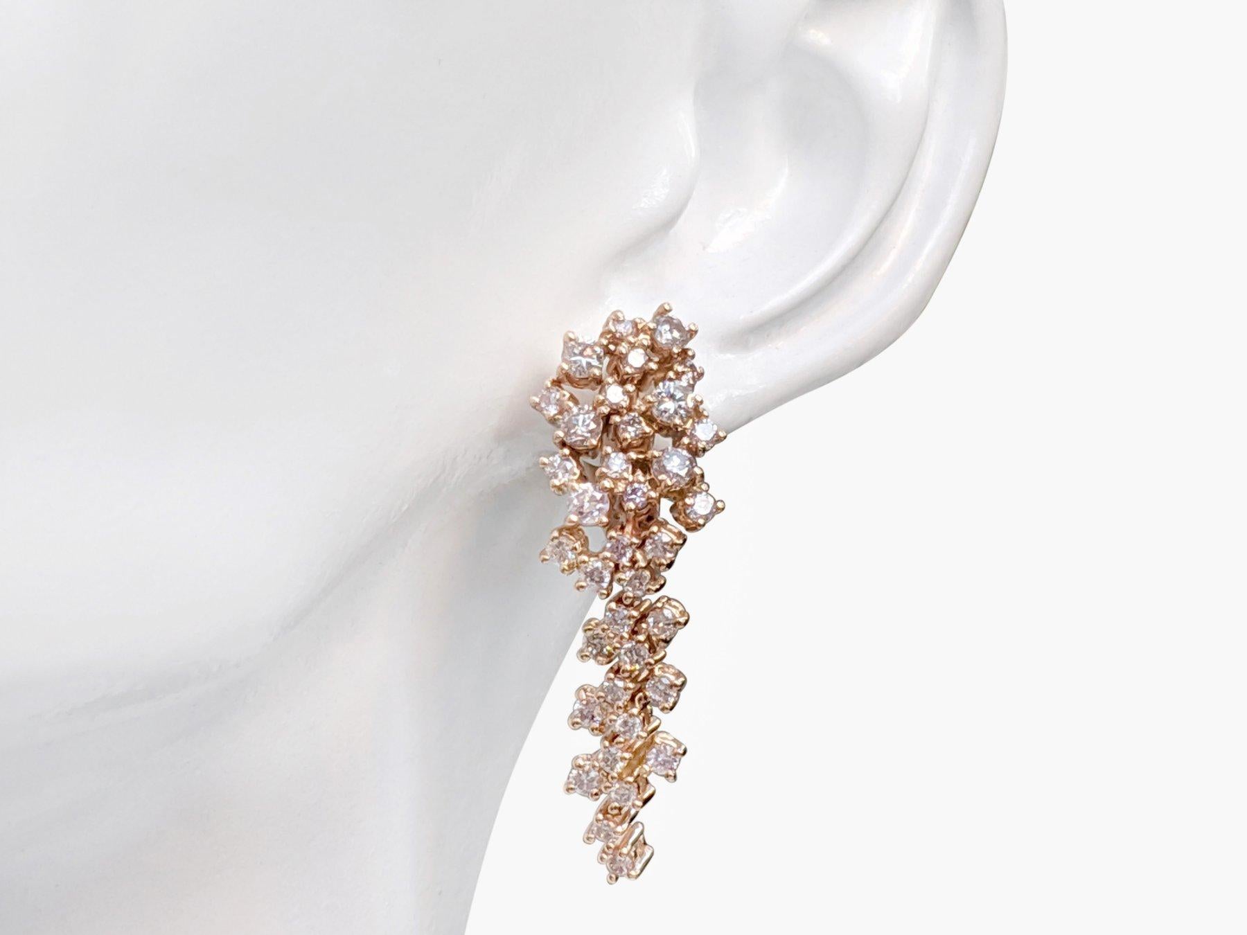 Art Deco SIZE! NO RESERVE! 1.50cttw Fancy Pink Diamonds - 14 kt. Rose gold - Earrings For Sale