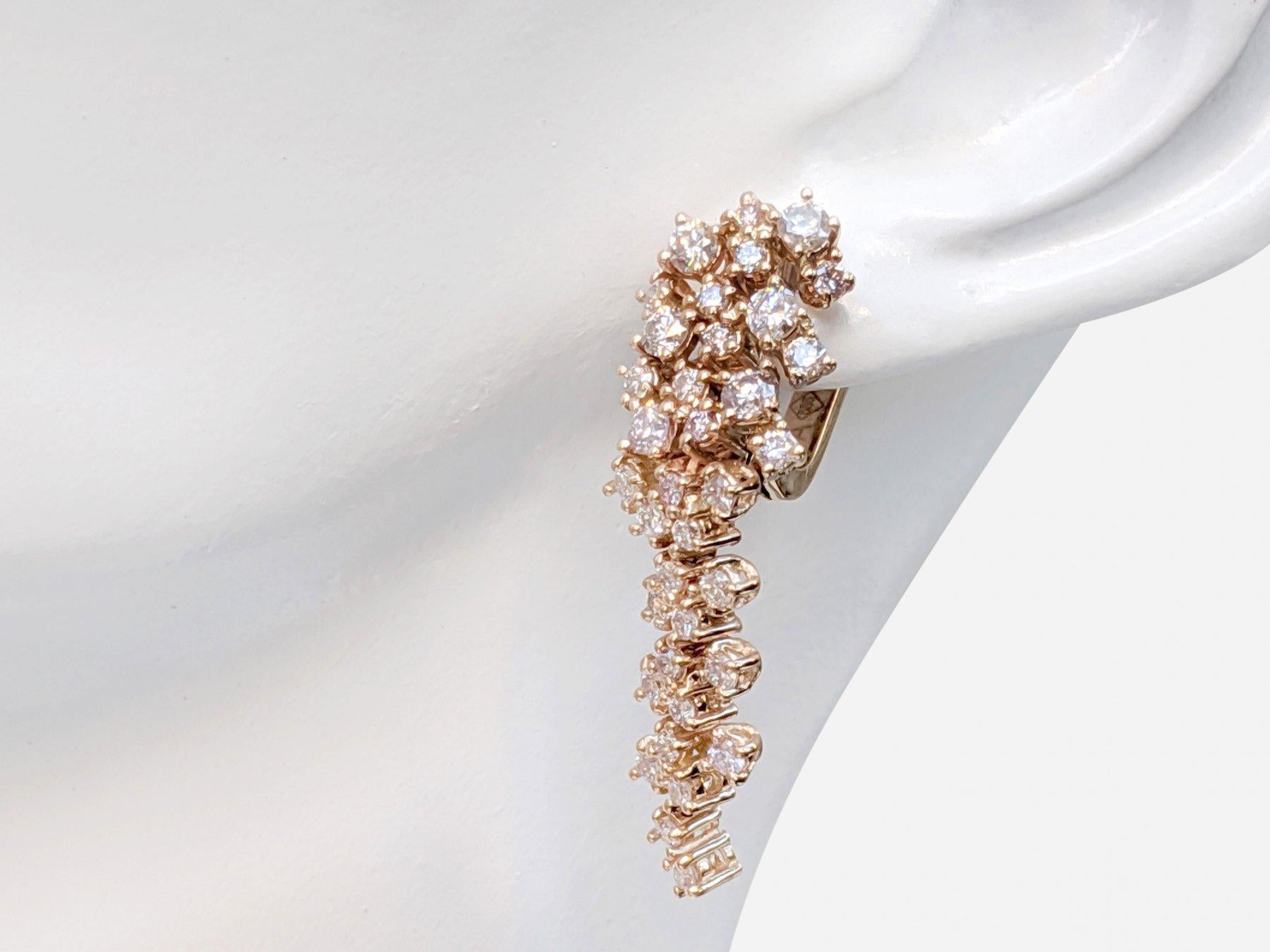 TAILLE ! NOTRE RESERVATION ! 1,50 carattw Diamants roses fantaisie - 14 carats. Or rose - Boucles d'oreilles 3