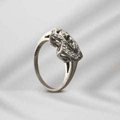 Größe:6 Niedlich 10K Weißgold zwei halbe Herz antiken Ring für Frauen