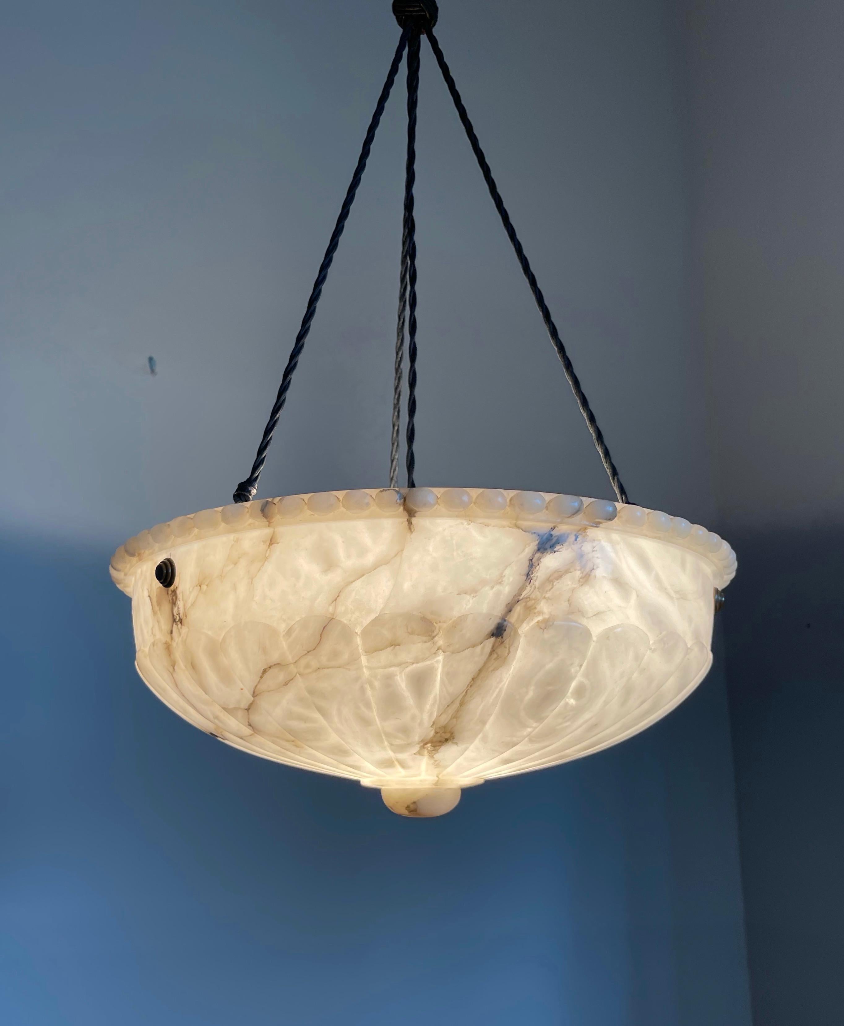 Sizeable Black & White Antique Alabaster Pendant Chandelier Top Quality Fixture In Good Condition In Lisse, NL