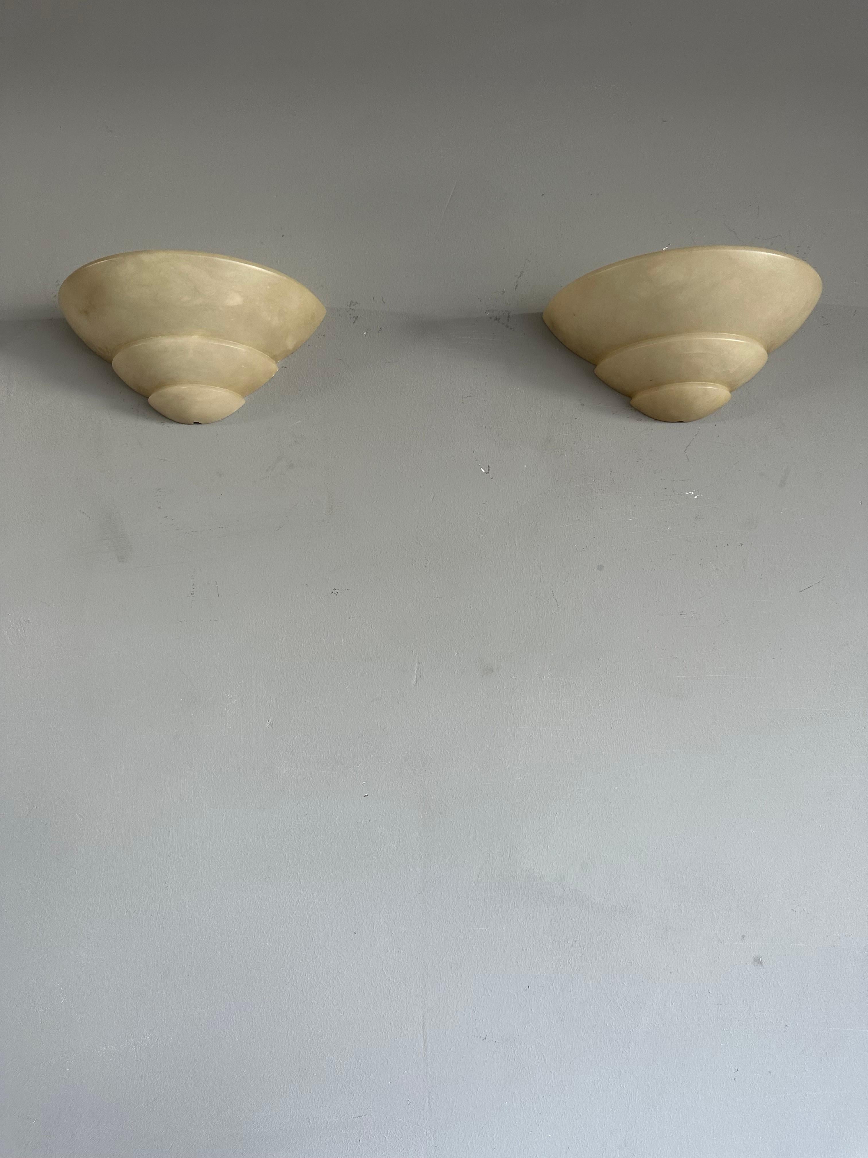 Sizeable Pair of Art Deco Style Layered Alabaster Wall Sconces Fixtures / Lights For Sale 5
