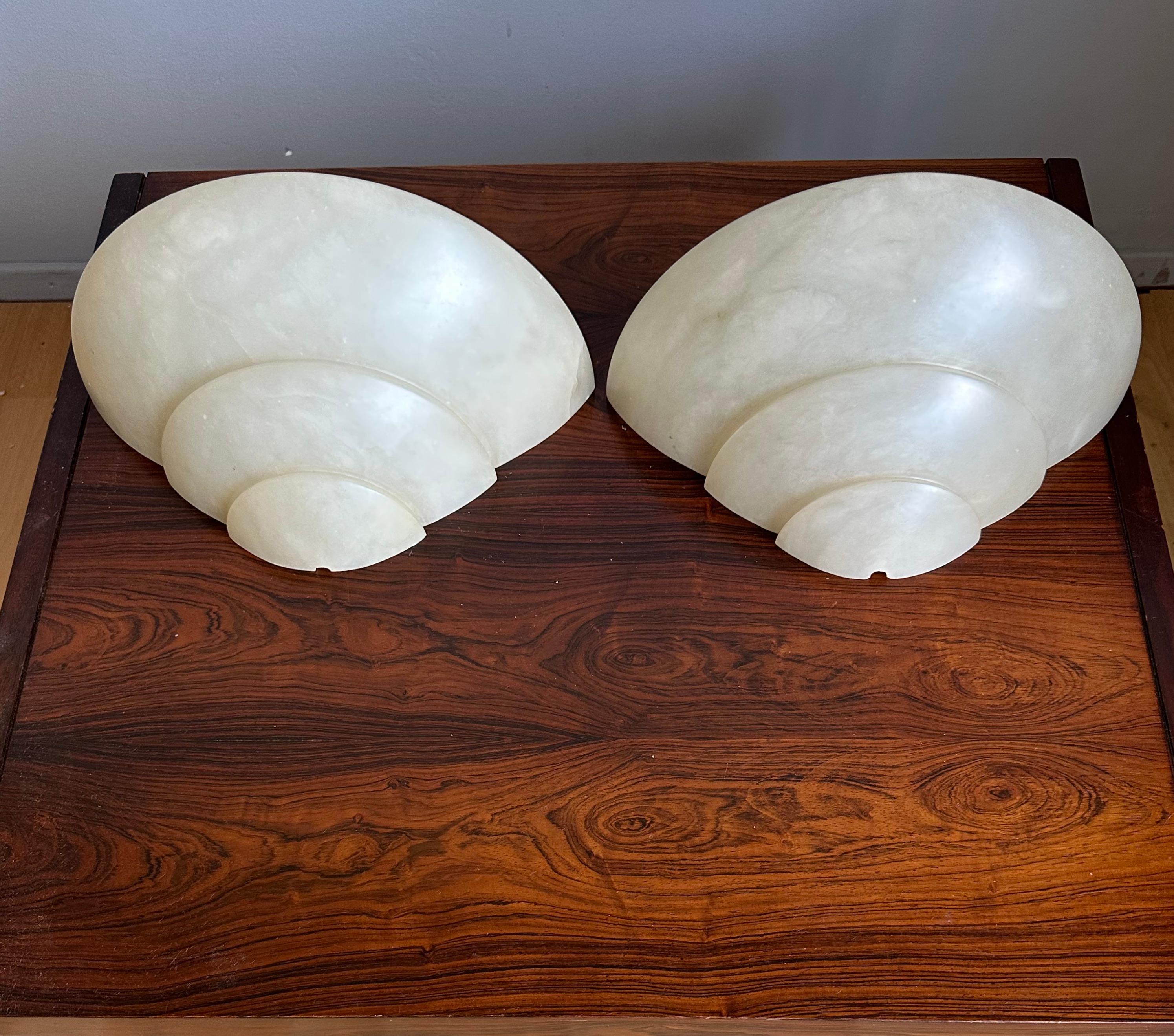 Sizeable Pair of Art Deco Style Layered Alabaster Wall Sconces Fixtures / Lights For Sale 14