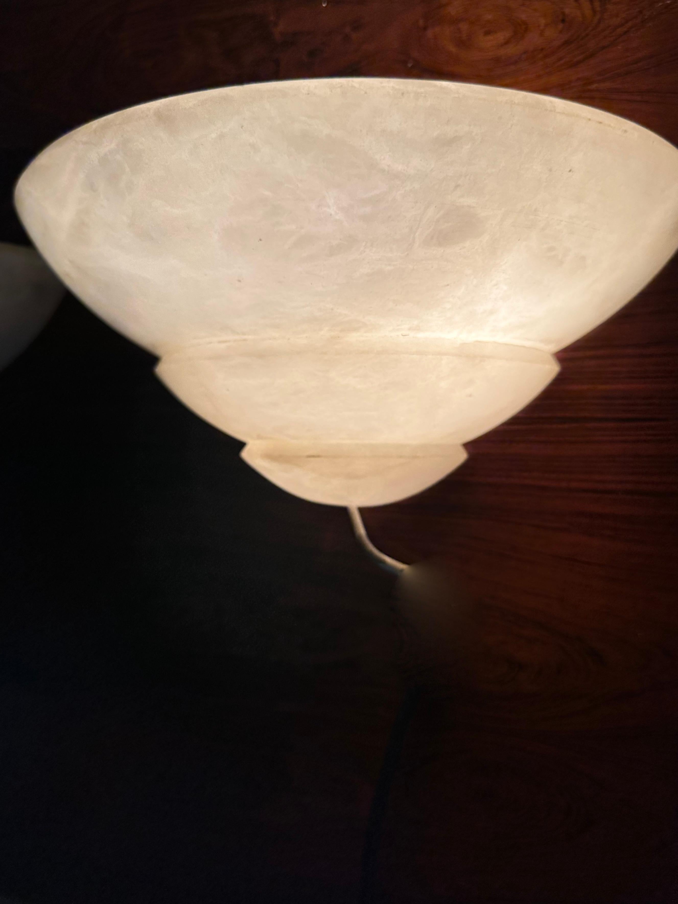 Sizeable Pair of Art Deco Style Layered Alabaster Wall Sconces Fixtures / Lights For Sale 2