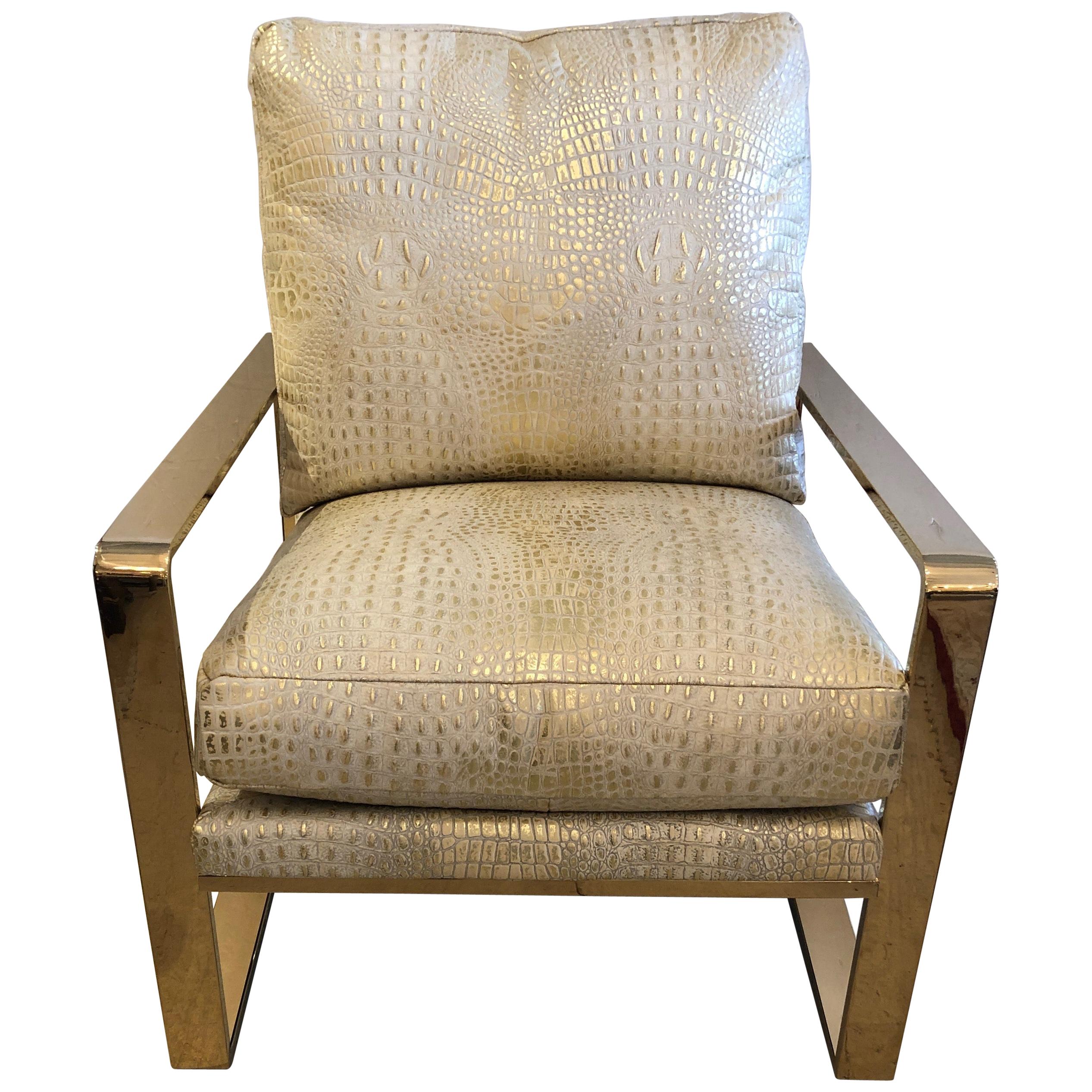 Sizzling Hot Metallic Faux Crocodile and Brass Club Chair