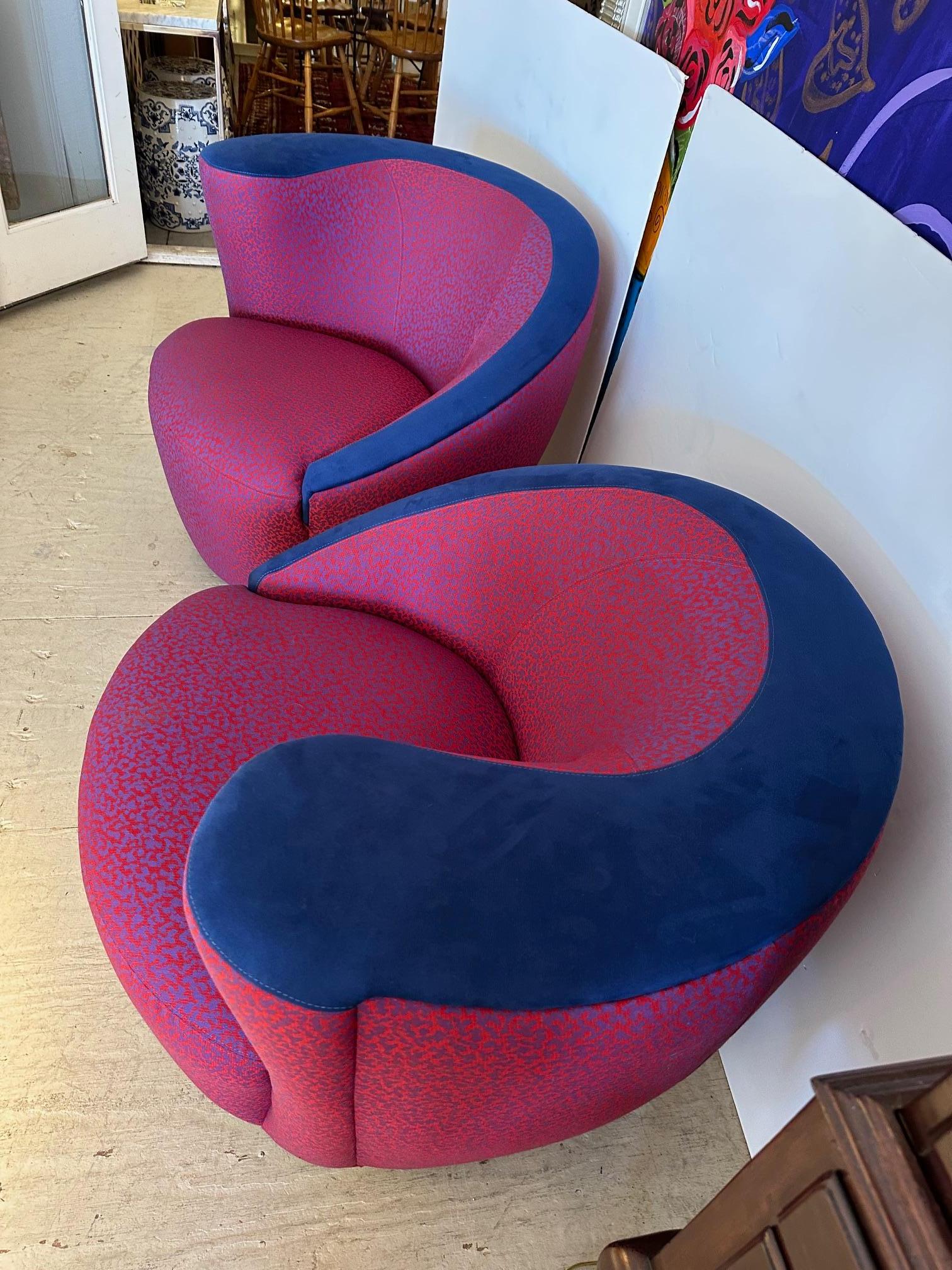 Sizzling Hot Nautilus Upholstered Swivel Club Chairs In Good Condition For Sale In Hopewell, NJ