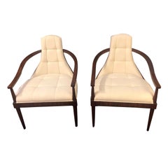 Sizzling Hot Pair Rosewood Veneer & Upholstered Armchairs by Theodore Alexander