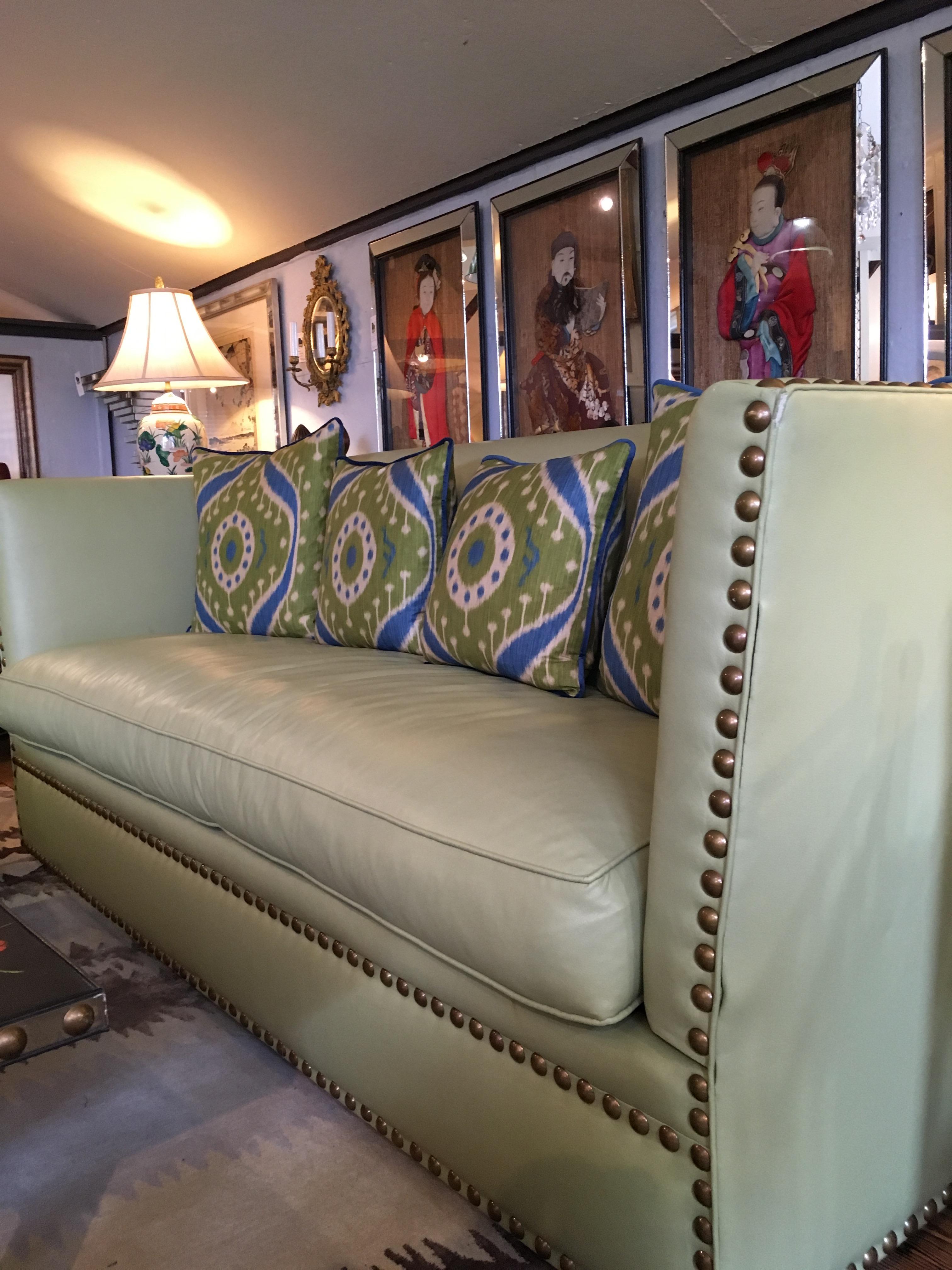 English Sizzling Hot Very Large Luxe Lime Leather George Smith Knole Style Sofa