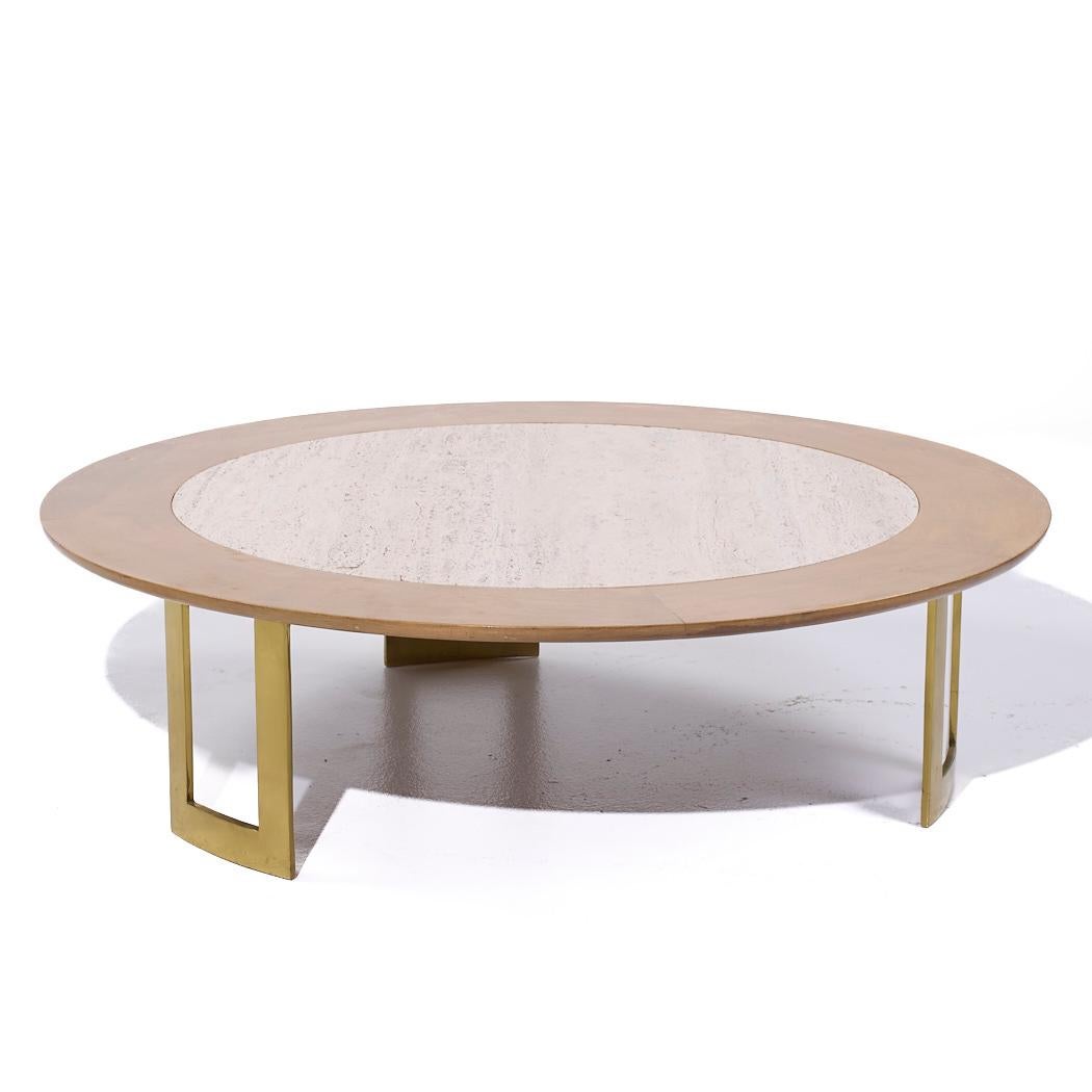 S.J. Table basse en travertin et laiton du milieu du siècle Campbell Bon état - En vente à Countryside, IL