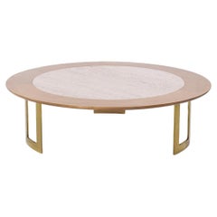 S.J. Campbell Mid Century Travertine and Brass Coffee Table