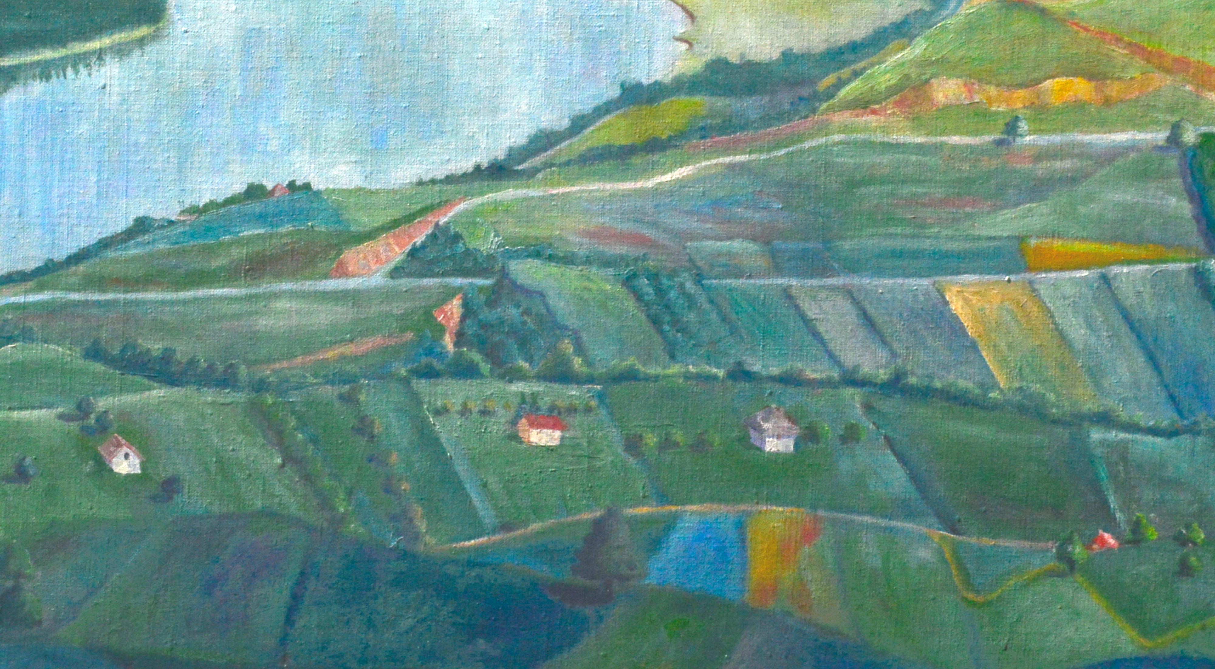 Along The Danube Landscape, 1957 - Painting by S.J. Kelarovic