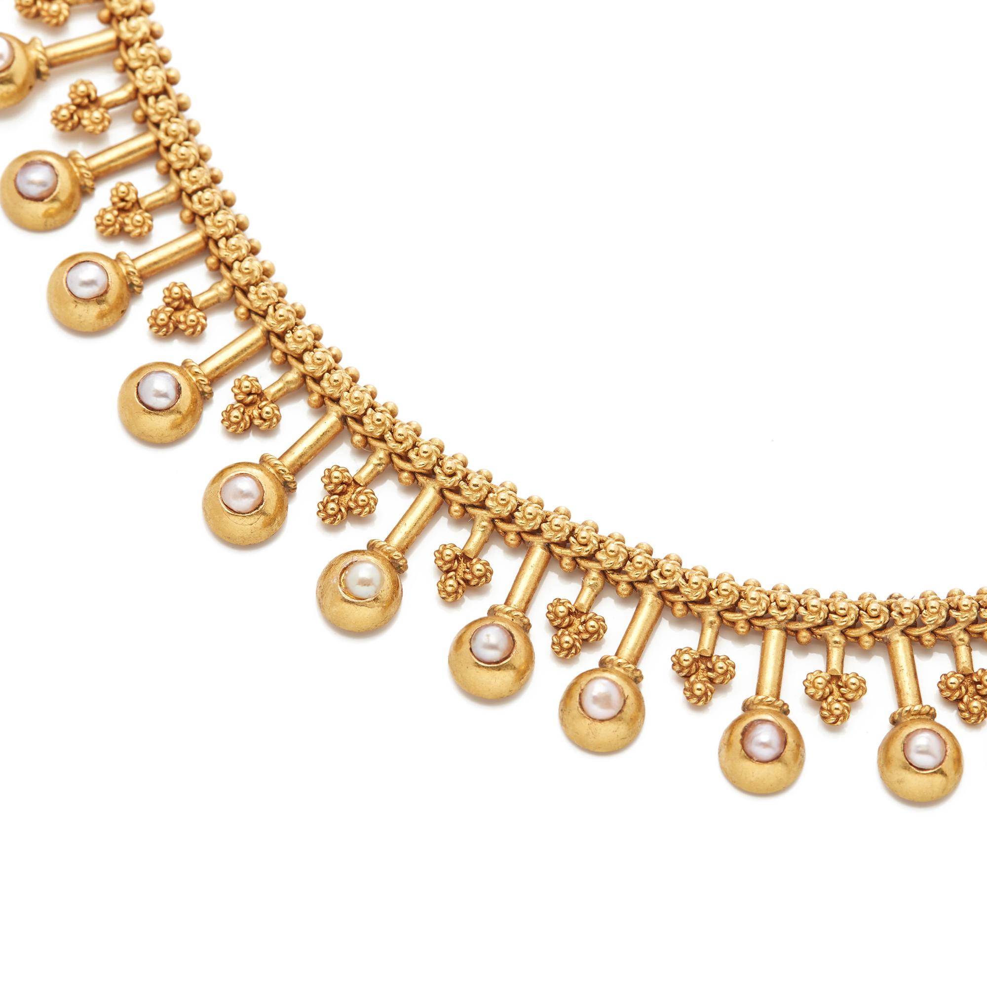 Women's 18 Karat Yellow Gold Antique Drop Pearl Necklace
