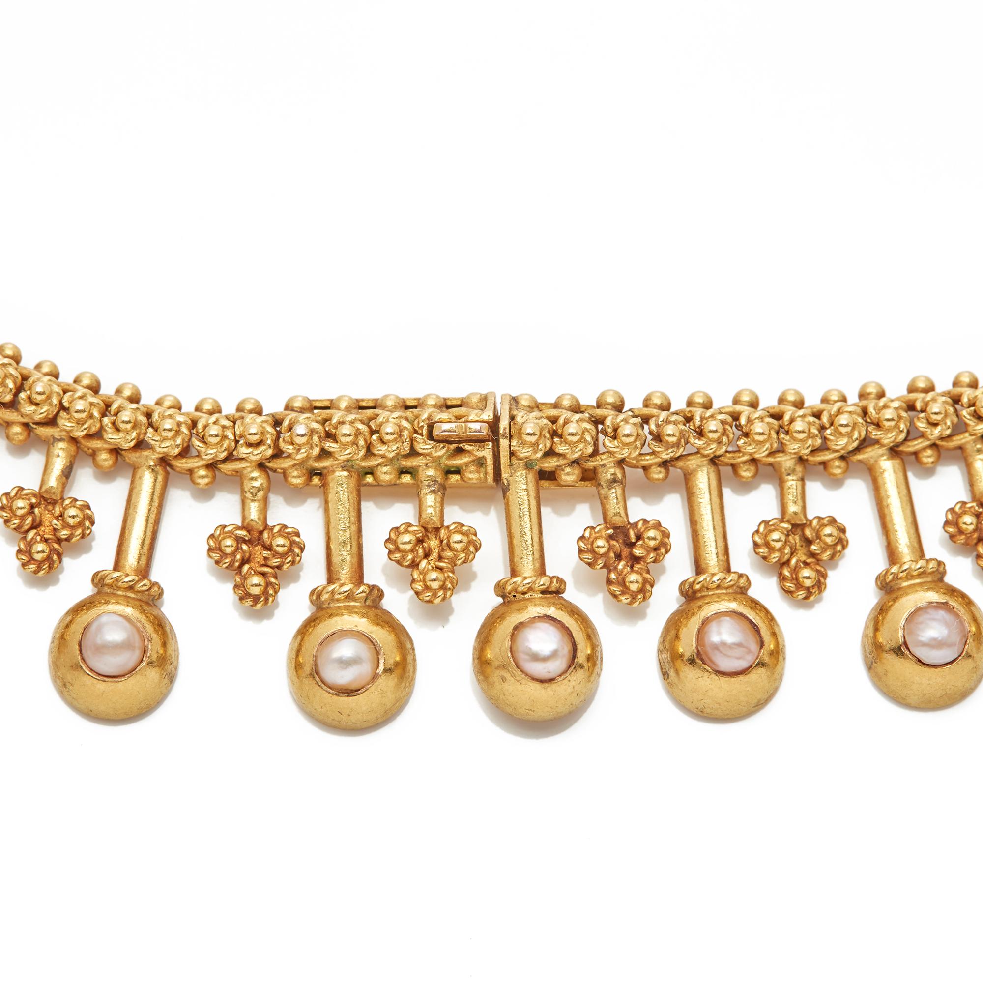 18 Karat Yellow Gold Antique Drop Pearl Necklace 1