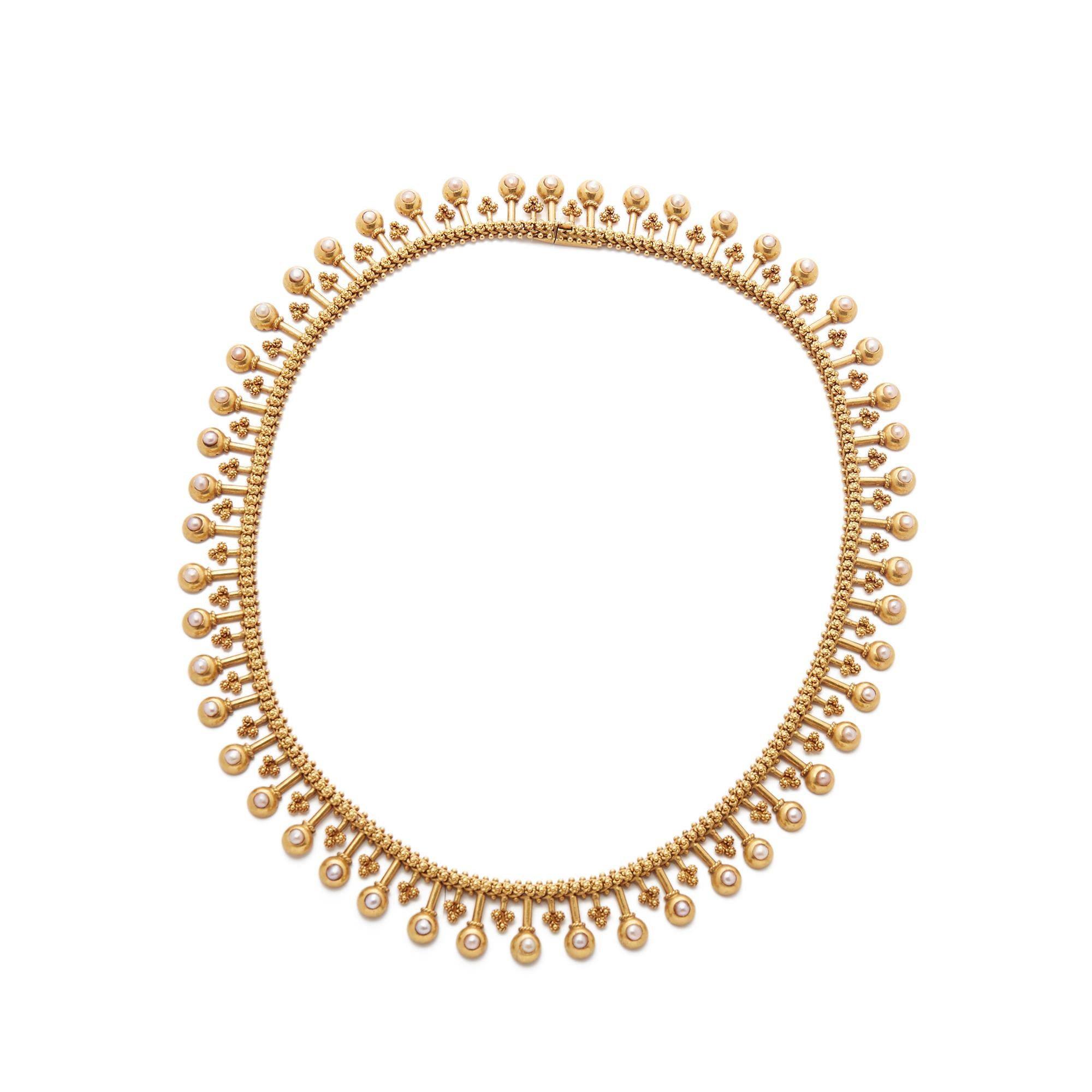 18 Karat Yellow Gold Antique Drop Pearl Necklace 2