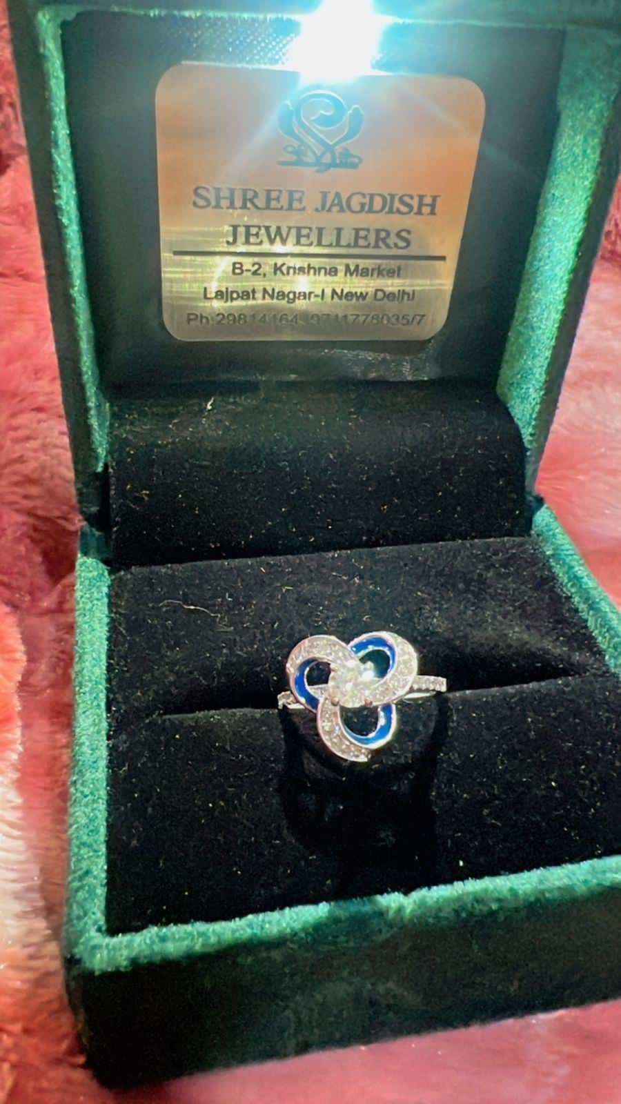 En vente :  SJJ Bague en or 14K avec diamant et émail bleu 3